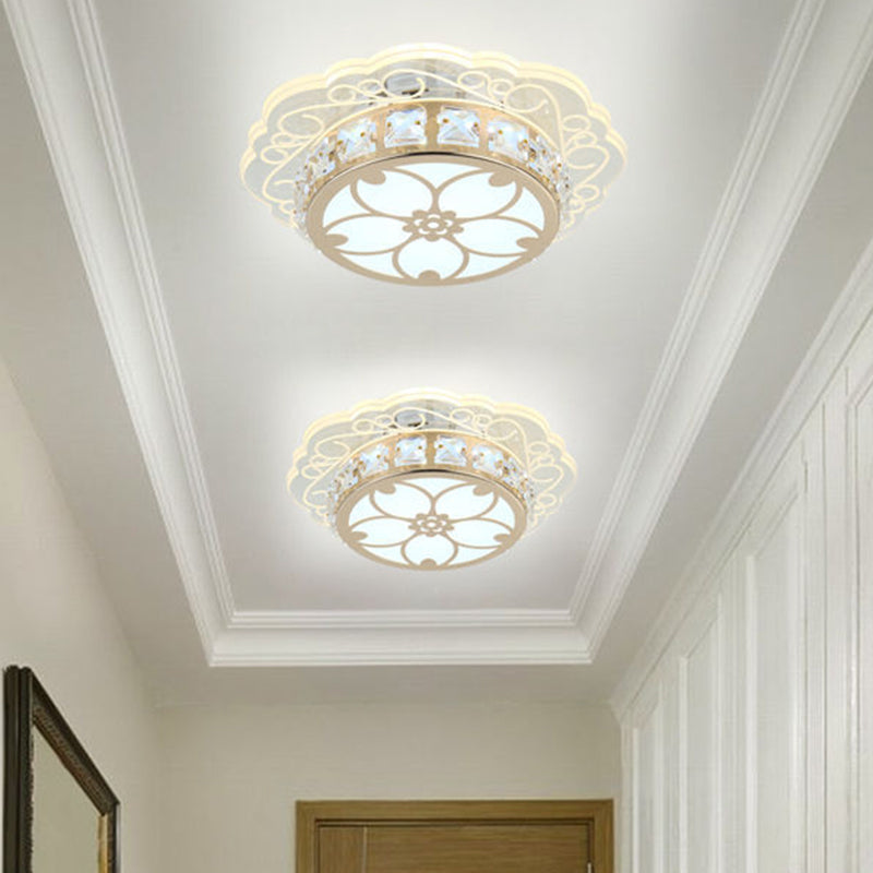 Modern Gold Finish Led Ceiling Lamp With Clear Crystal Cherry Blossom Design And Multi-Color