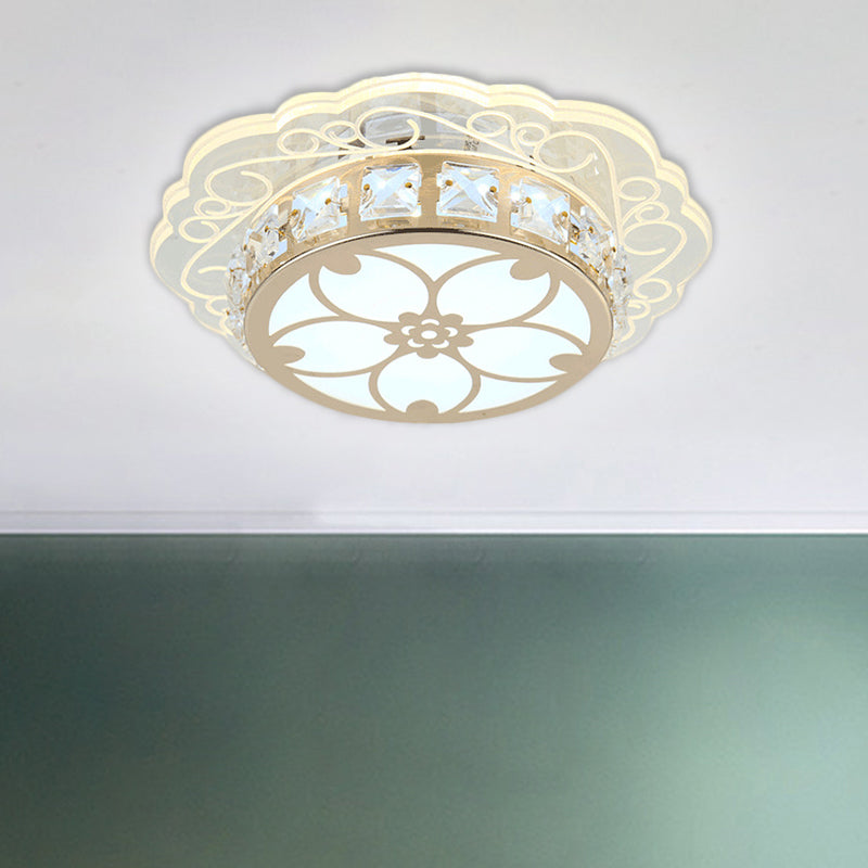 Modern Gold Finish Led Ceiling Lamp With Clear Crystal Cherry Blossom Design And Multi-Color