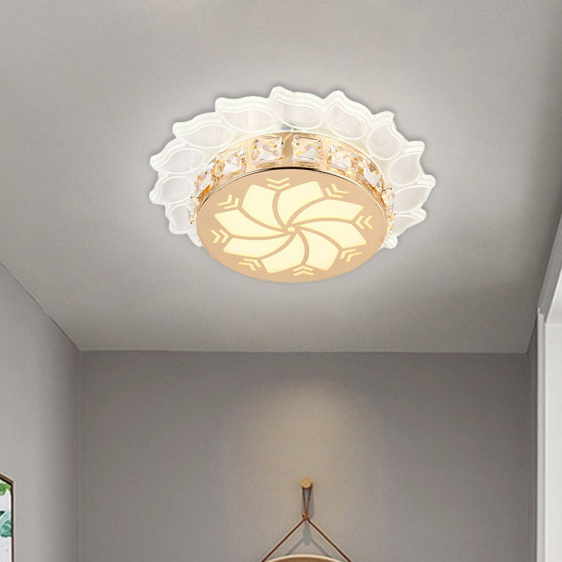 Modern Gold Finish Led Ceiling Lamp With Clear Crystal Cherry Blossom Design And Multi - Color