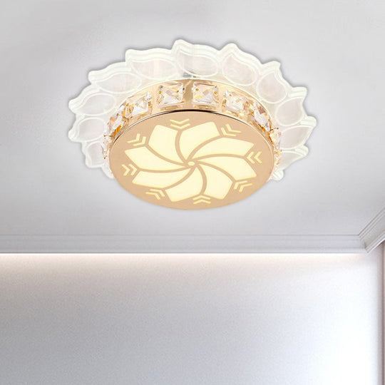 Modern Gold Finish Led Ceiling Lamp With Clear Crystal Cherry Blossom Design And Multi - Color