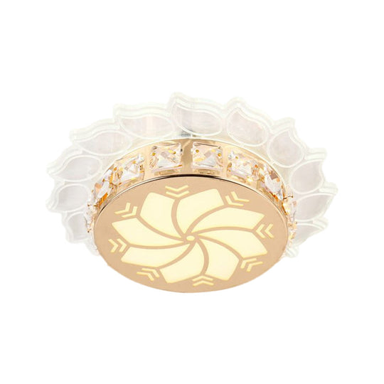 Modern Gold Finish Led Ceiling Lamp With Clear Crystal Cherry Blossom Design And Multi-Color