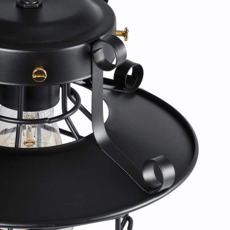 Farmhouse Metal Pendant Light - Wire Cage Dining Room Hanging Kit 1-Light Black Finish