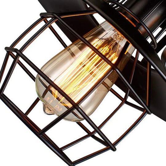 Farmhouse Metal Pendant Light - Wire Cage Dining Room Hanging Kit 1-Light Black Finish