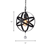 Industrial Black Metal Globe Pendant Lighting With Optional Crystal Ball - One Light Strap Design