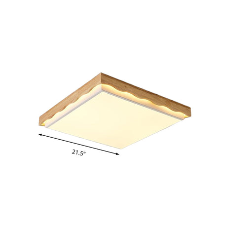 Minimalist Wood Beige Led Ceiling Light For Bedroom - Rectangular/Square Shapes In White/Warm With