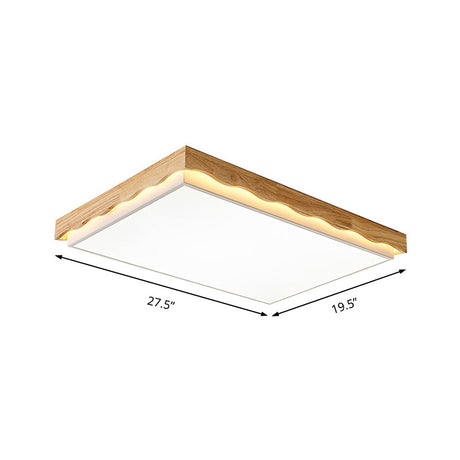 Minimalist Wood Beige Led Ceiling Light For Bedroom - Rectangular/Square Shapes In White/Warm With