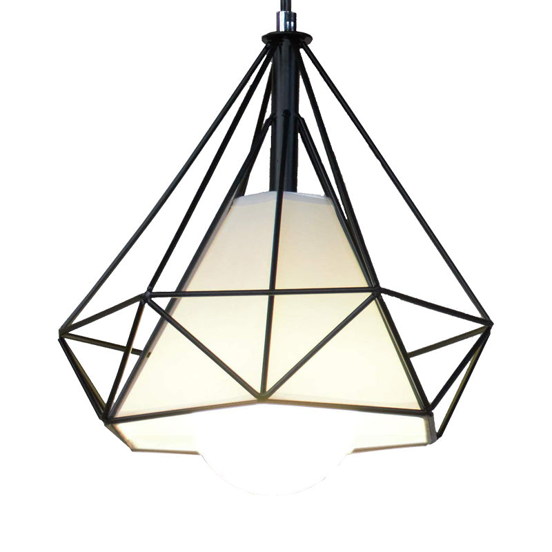 Black Diamond Cage Pendant Ceiling Light - Farmhouse Style Hanging Lamp With Fabric Shade