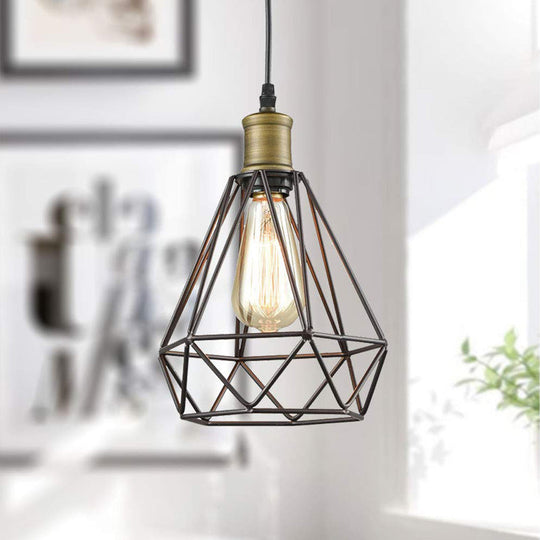 Vintage Diamond Caged Shade Pendant Light With Bronze Finish