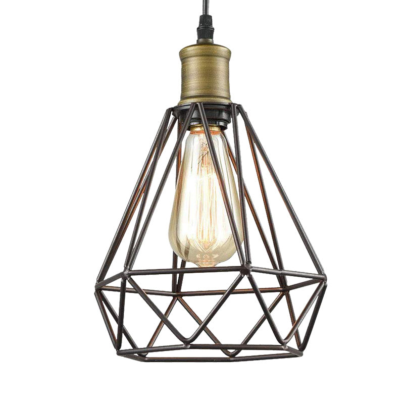 Vintage Diamond Caged Shade Pendant Light With Bronze Finish