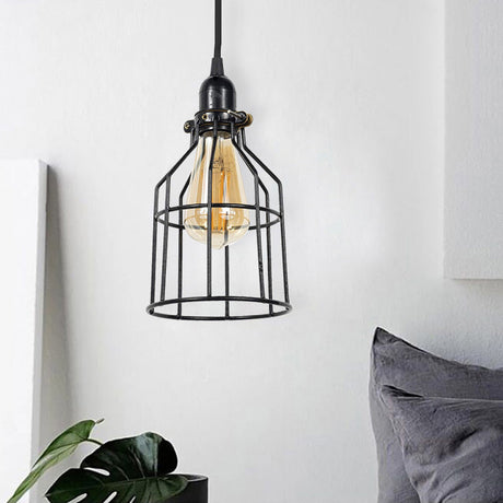 Vintage Black Metal Hanging Lamp With Single Light Cage Shade - Perfect For Coffee Shops / 2