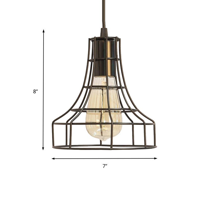 Hanging Ceiling Pendant Light With Bell Cage Shade - Industrial Metal Design For Dining Room Direct