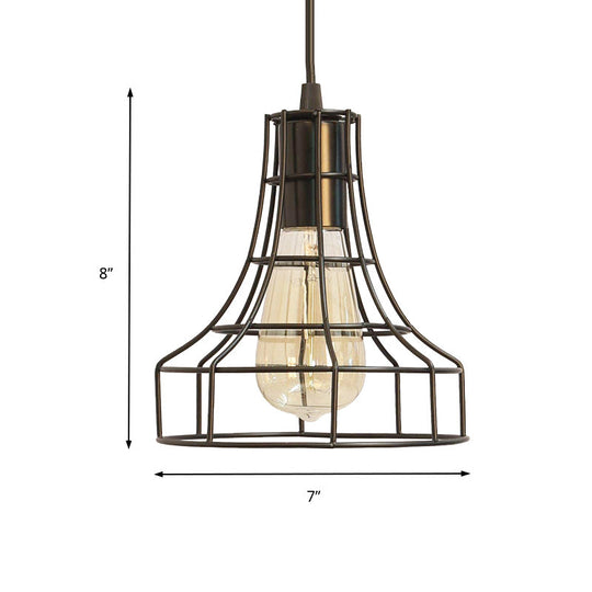Hanging Ceiling Pendant Light With Bell Cage Shade - Industrial Metal Design For Dining Room Direct