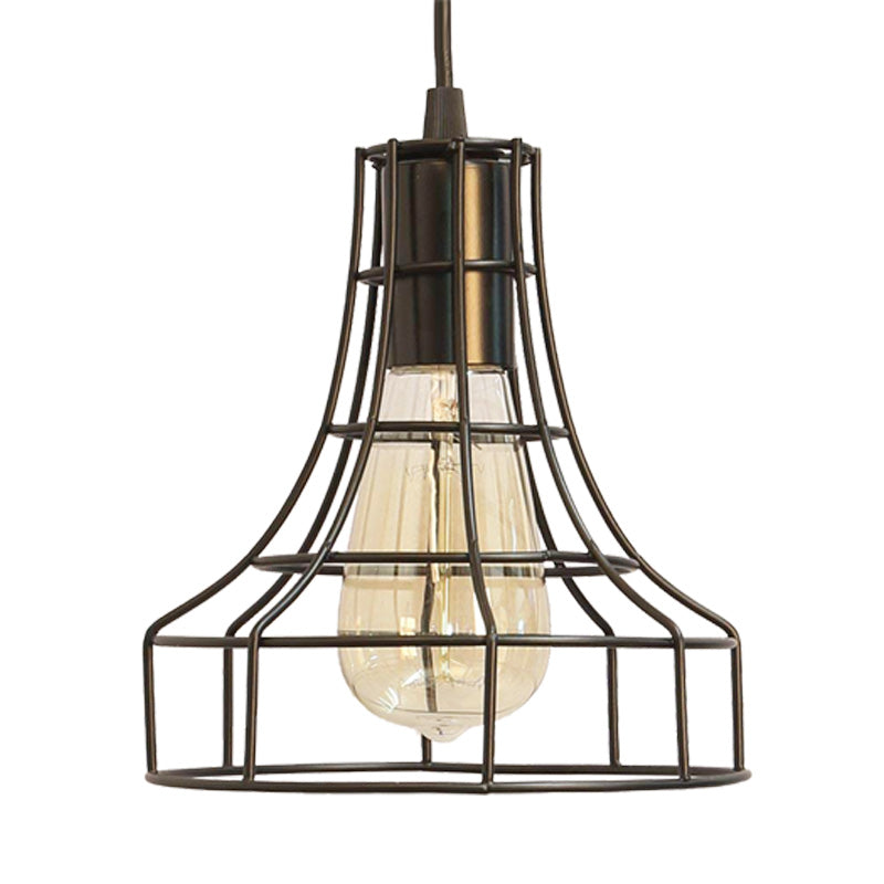 Hanging Ceiling Pendant Light With Bell Cage Shade - Industrial Metal Design For Dining Room Direct