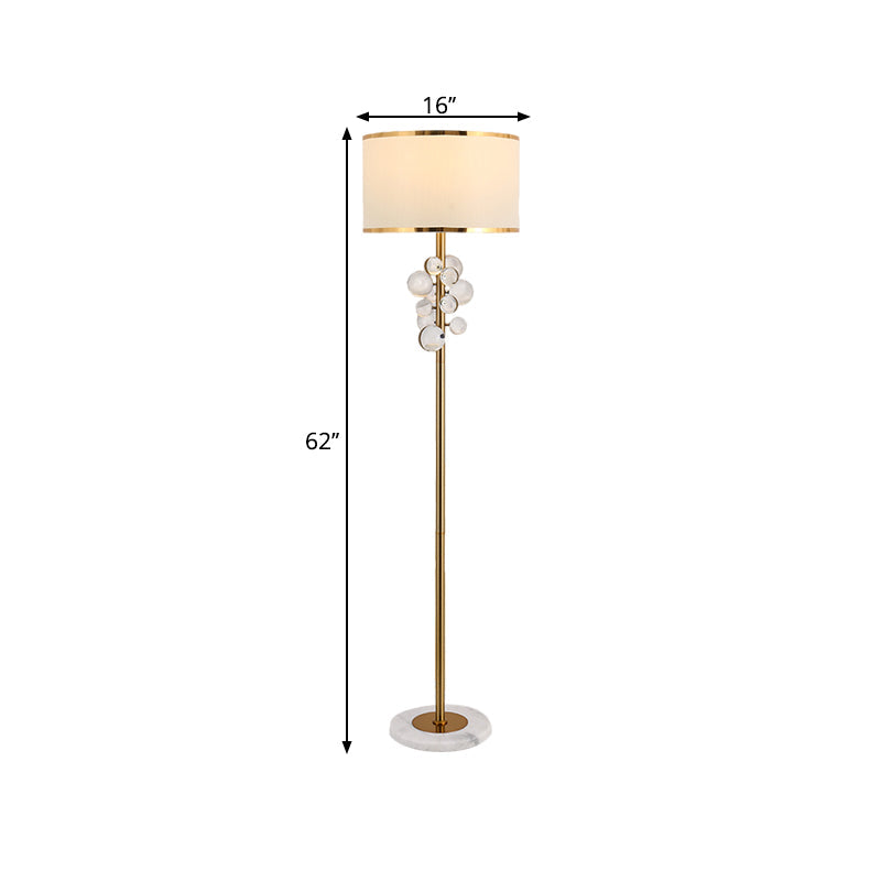 Traditional Fabric Round Shade Floor Standing Lamp With Crystal Orbs - Multicolor/Clear