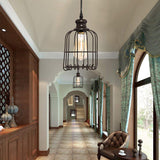 Industrial Glass Single Light Pendant Ceiling With Cage - Black Cylinder Design For Dining Room