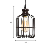 Industrial Glass Single Light Pendant Ceiling With Cage - Black Cylinder Design For Dining Room