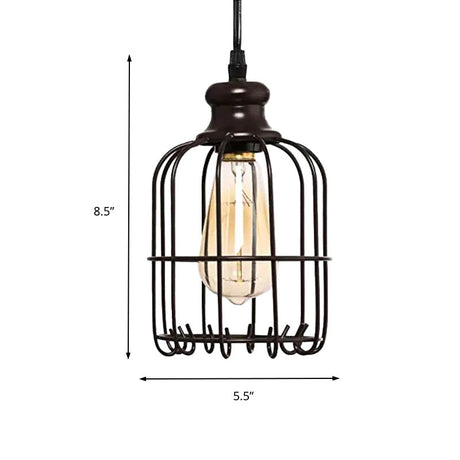 Industrial Glass Single Light Pendant Ceiling With Cage - Black Cylinder Design For Dining Room