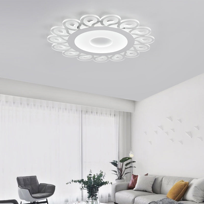 Contemporary Acrylic Circular Ceiling Light With Drop Pattern Led Flush Mount For Living Room White