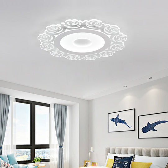 Modern Flower Pattern Led Ceiling Light In White - Circular Acrylic Flush Mount For Living Room