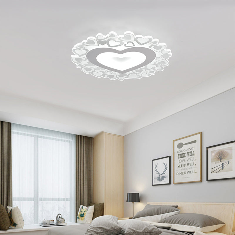 White Heart Shaped Led Flush Mount Ceiling Light For Bedroom 18/23.5 Dia / 18