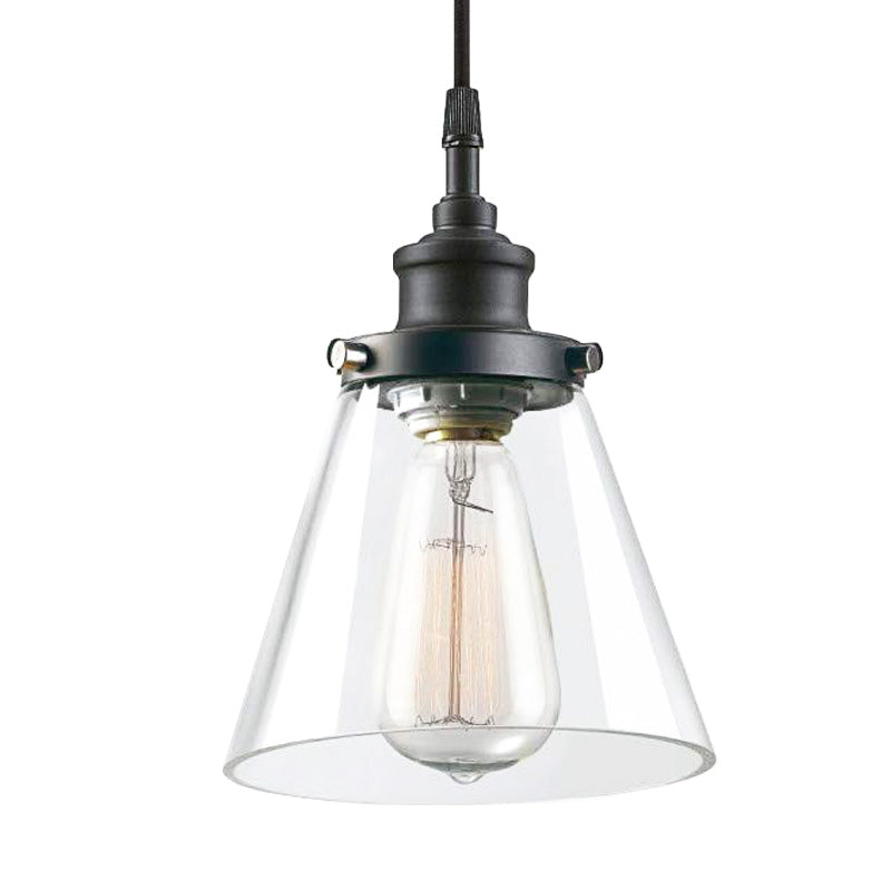 Industrial Black Ceiling Pendant Light With Clear Glass Cone Shade - Ideal For Kitchen