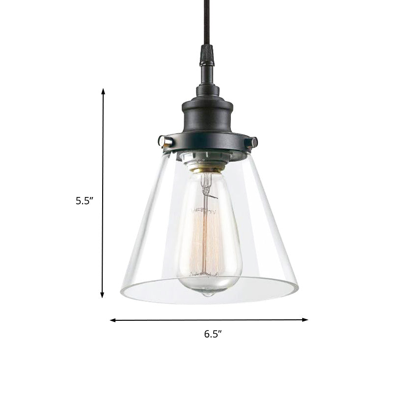 Industrial Black Ceiling Pendant Light With Clear Glass Cone Shade - Ideal For Kitchen