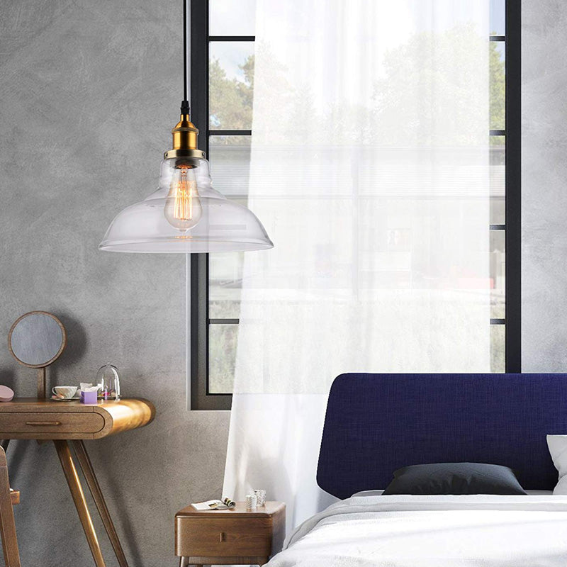 Vintage Chrome Barn Ceiling Pendant Light With Clear Glass - Ideal For Kitchen