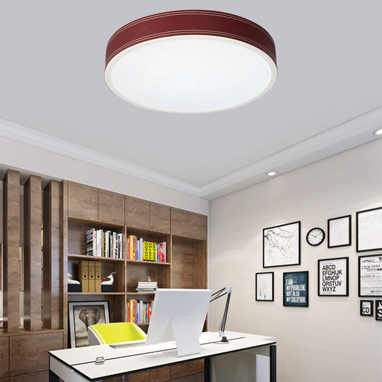 Nordic Led Disk Ceiling Light – Red/Blue/Green Leather Flush Mount For Bedroom Warm/White