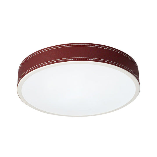 Nordic Led Disk Ceiling Light – Red/Blue/Green Leather Flush Mount For Bedroom Warm/White