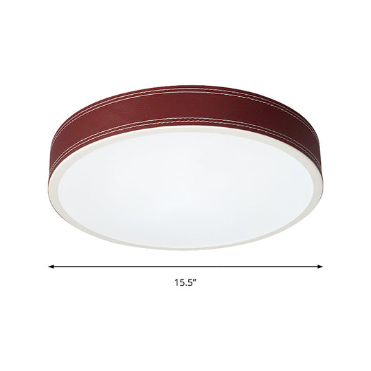 Nordic Led Disk Ceiling Light – Red/Blue/Green Leather Flush Mount For Bedroom Warm/White