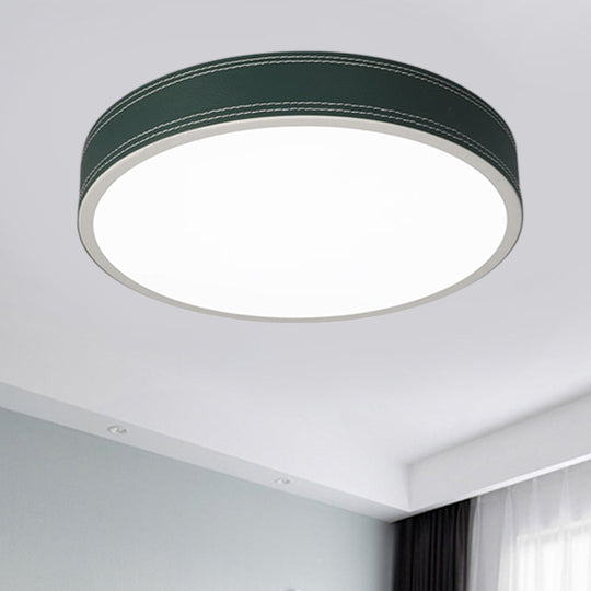 Nordic Led Disk Ceiling Light – Red/Blue/Green Leather Flush Mount For Bedroom Warm/White