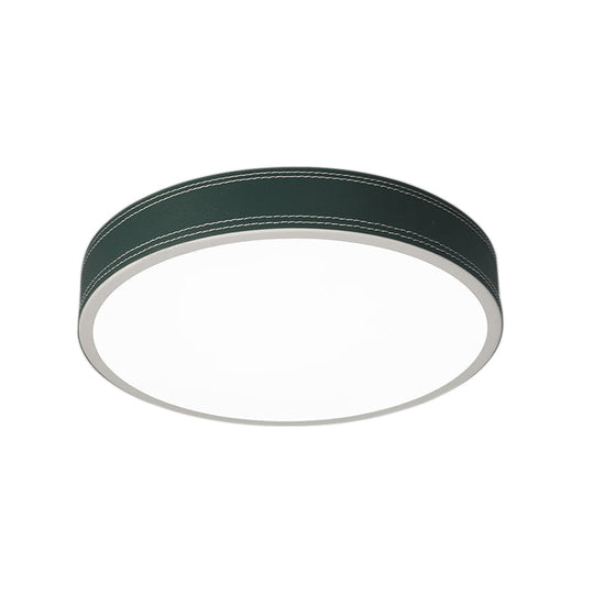 Nordic Led Disk Ceiling Light – Red/Blue/Green Leather Flush Mount For Bedroom Warm/White