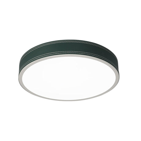 Nordic Led Disk Ceiling Light Red/Blue/Green Leather Flush Mount For Bedroom Warm/White 12/16/19.5