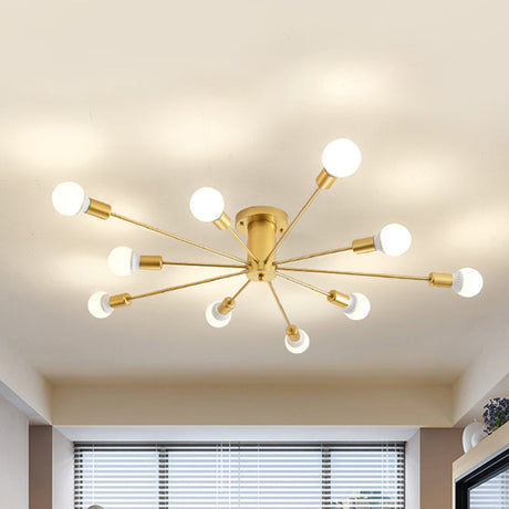 Contemporary Gold Starburst Ceiling Chandelier - Flush Mount Light For Bedroom (6/8/10 Heads) 10 /