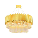 Vintage Brass Metal Chandelier With Crystal Block - Round Shade & Multi Lights