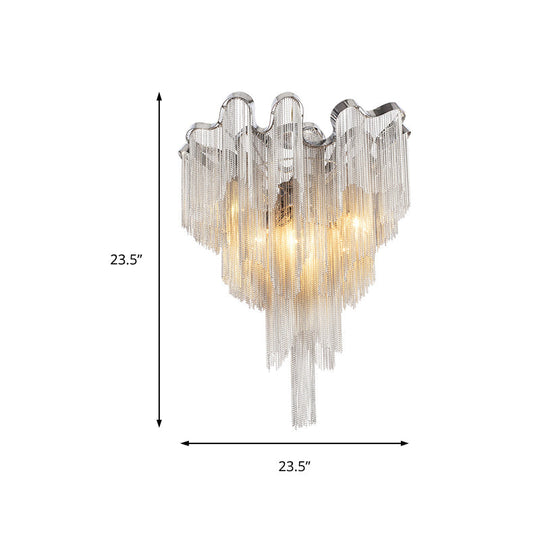 Modern Silver Metal Chain Draped Flush Mount Ceiling Light Fixture For Living Room With 6 Lights