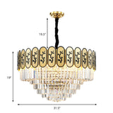 Modern Round Chandelier With Flower Pattern In Brass For Bedroom - Crystal And Metal Hanging Light