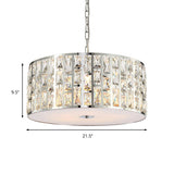 Contemporary Drum Chandelier: Clear Crystal Pendant Lamp With Metal Chain Chrome Finish For Bedroom