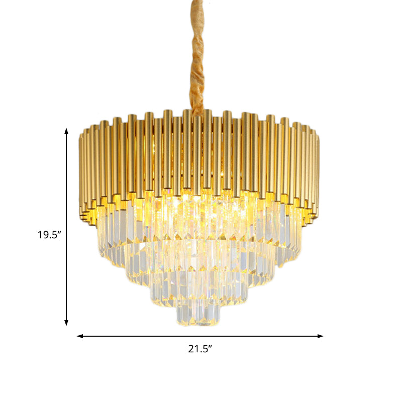 Contemporary 3-Tier Circle Metal Pendant Chandelier Light With K9 Block Brass Finish