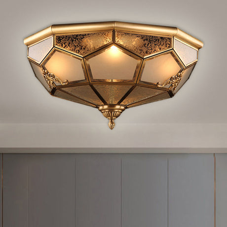 Traditional Opal Glass Ceiling Light Fixture - 14/18 Wide 3/4-Head Flush Mount In Brass