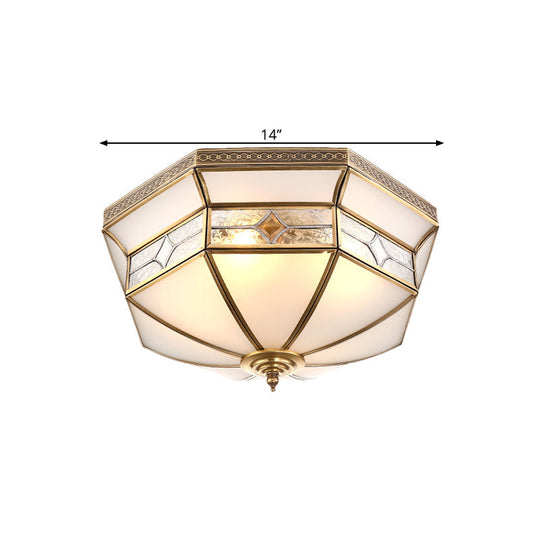 Opaline Glass Dome Ceiling Flush Light With Brass Finish - 3/4 - Light 14’/18’ Warehouse Style