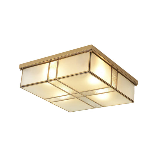 Brass Opal Glass Ceiling Light Fixture - 2 - Bulb Cubic Flush Mount Lamp For Bedroom