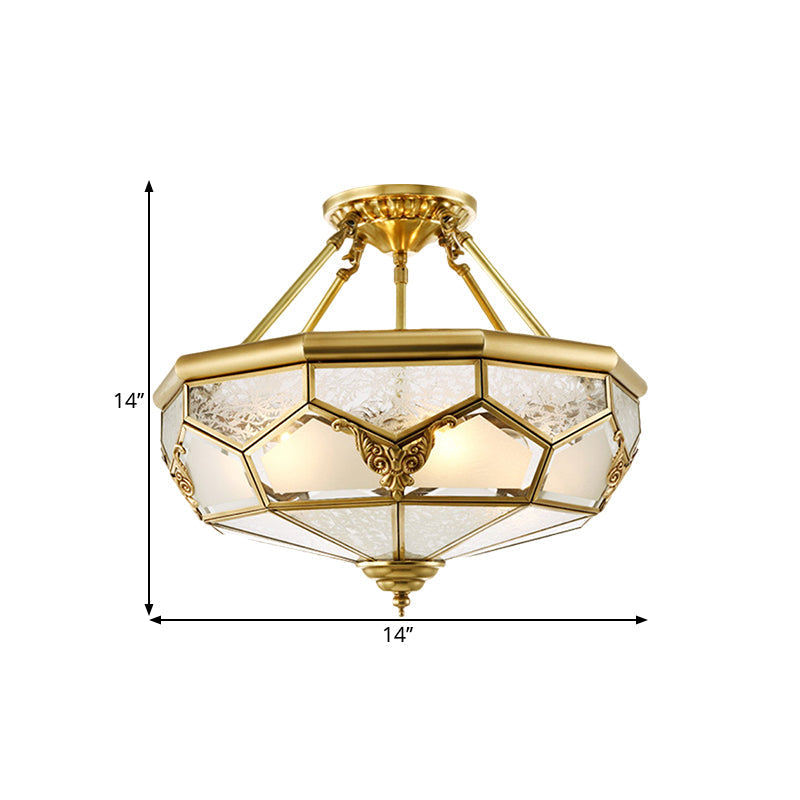 Opaline Glass Brass Semi Flush Mount Ceiling Lamp 3/4 Lights Faceted Dome Country Print 14’/18’