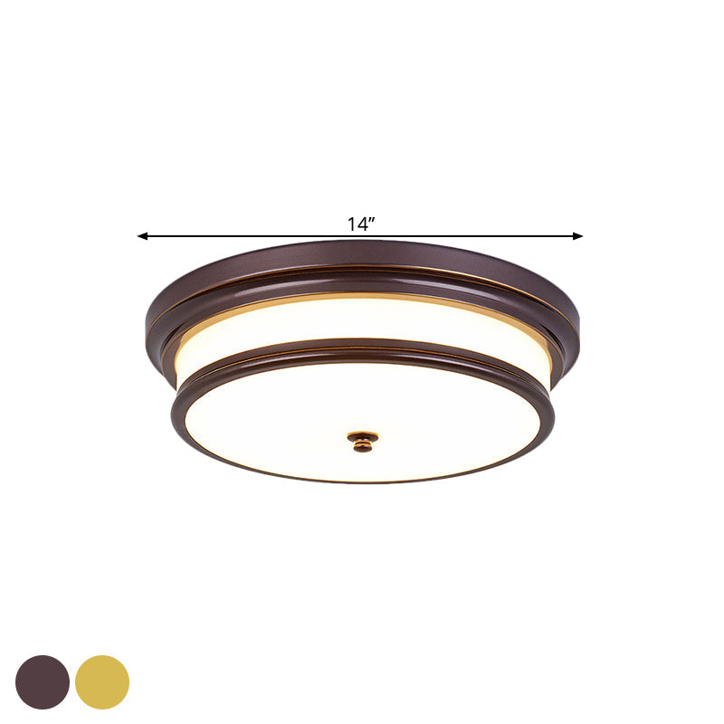 14’/16’ Vintage Cream Glass Drum - Like Corridor Ceiling Fixture Led Flush Mount Lighting In