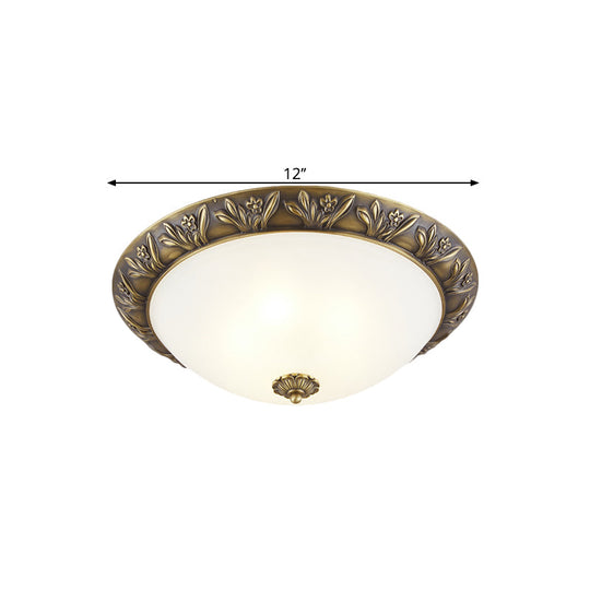 Frosted Glass Dome Flush Ceiling Lamp With Flower Edge Design In Brass/Black And Gold - Available