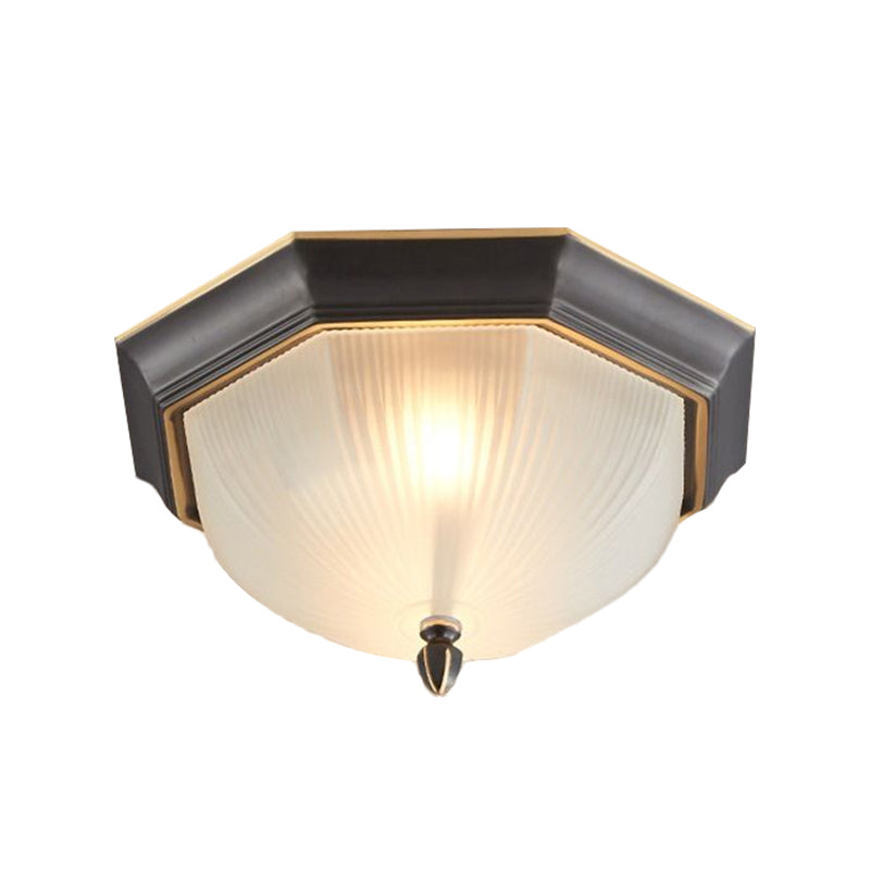 2 - Bulb Domed Ceiling Light With Fluted Glass And Classic Black & Gold/Brass Design