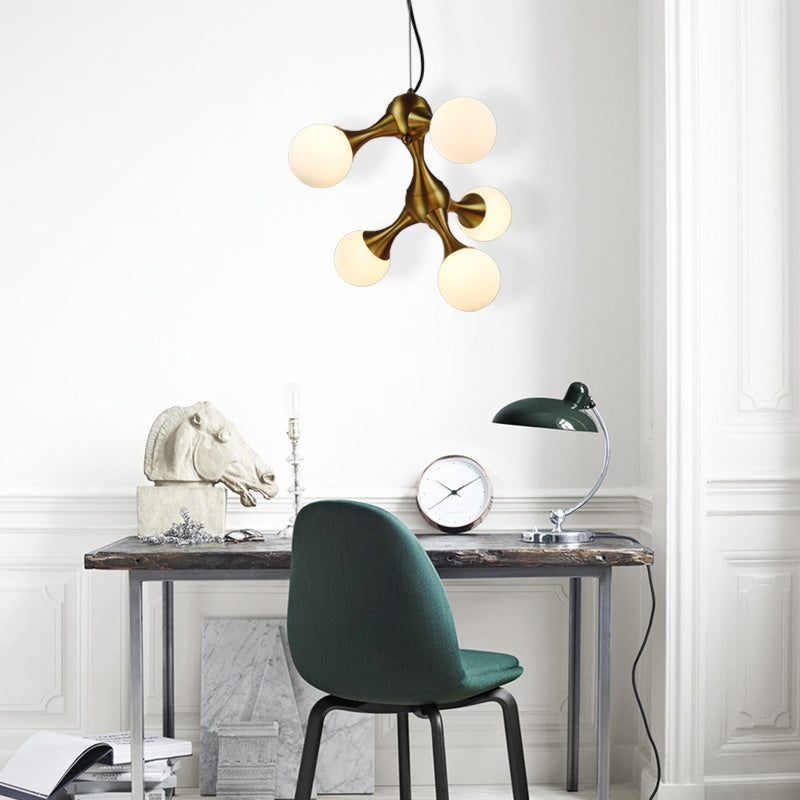 Modern Metal Starburst Chandelier With Glass Globe Shades - 5/9/15 Lights In Brass 5 /