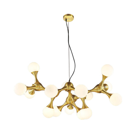 Modern Metal Starburst Chandelier With Glass Globe Shades - 5/9/15 Lights In Brass