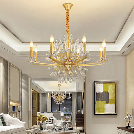 Vintage Brass Chandelier With Crystal Decor Open Bulbs And Multiple Head Options 8 /