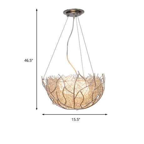 Contemporary Metal Chandelier Lighting With Glass Ball Shade - 2 Lights Silver Finish 16’/19.5’ Wide